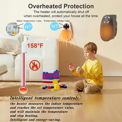 Miniatura 4 de Mini calentador de espacio de 450 W con detección de temperatura, toma de pared remota, calentador de espacio eléctrico como se ve en la televisión