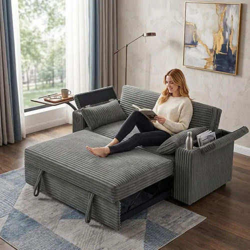 Miniatura 9 de Auvsoce - Sofá cama biplaza de 65 pulgadas, sofá convertible para sala de estar, sofá para RV con respaldo ajustable, chaise longue, mesa lateral