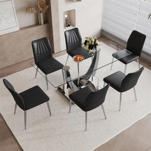 Miniatura 32 de Mesa de comedor moderna para mesa de comedor de mármol sintético de 4/6, 63 pulgadas, mesa de cocina rectangular, mesa de cocina y comedor de fácil