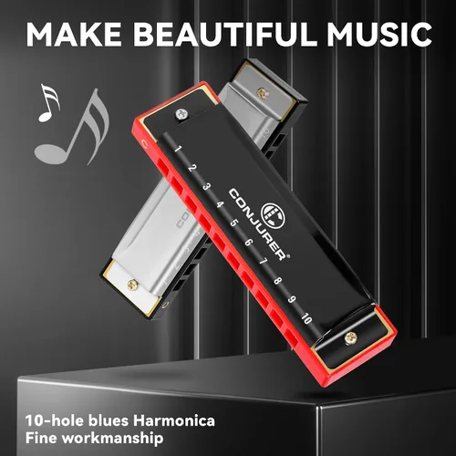 Miniatura 2 de CONJURER Armónica de Blues para Principiantes Adultos de 10 Agujeros Armónica Diatónica en Clave de Do, Lengüeta de Latón Órgano de Boca de Metal