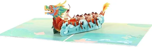 Tarjeta de felicitación del festival de barcos del dragón chino, tarjetas de papel emergentes 3D con sobre para fiesta de Año Nuevo, regalo del día