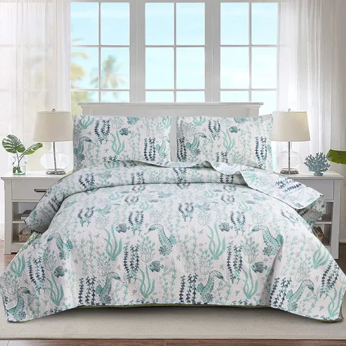 Miniatura 9 de Coastal Home Collection - Juego de colcha reversible tamaño individual con edredones, fundas de almohada, suave, ligero, patrón de océano tropical