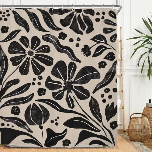 Miniatura 11 de Miyotaa - Juego de cortina de ducha con flores para decorar un baño pequeño o una ventana, 36 pulgadas de ancho x 71 pulgadas de alto, cortina