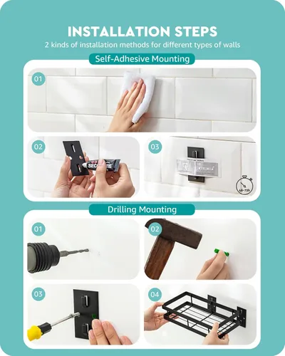 Miniatura 2 de Baffect Estante de metal para especias, estantes flotantes de montaje en pared, paquete de 2 organizadores de almacenamiento negros para puerta
