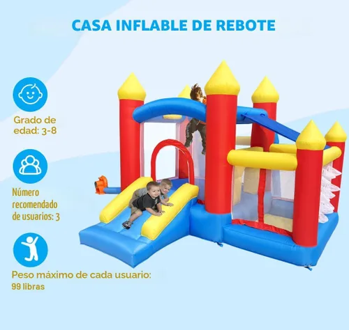 Miniatura 5 de Baralir Casa inflable de rebote para niños de 3 a 6 años, puente para niños pequeños con tobogán y piscina de agua (con cubierta solar), perfecto