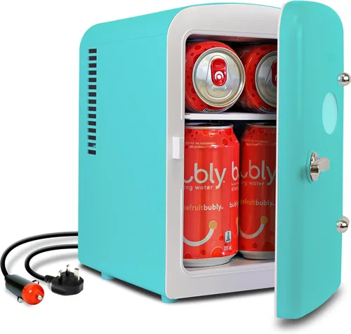 Koolatron Mini refrigerador – Refrigerador de 6 latas para dormitorio, oficina, enfriador de bebidas portátil de mesa, refrigerador de 12 V 110 V
