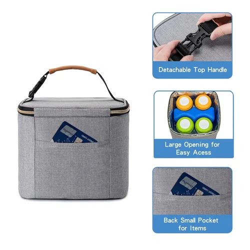 Miniatura 4 de Bolsa enfriadora de leche materna con bolsa de hielo para 4 biberones grandes de hasta 5 onzas, bolsa enfriadora de biberones ideal para madres gris