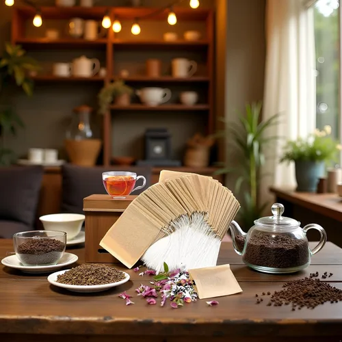 Miniatura 5 de 100 bolsas de té desechables marrones para té de hojas sueltas, bolsas de filtro de té sin blanquear con cordón y compostables, coladores y filtros