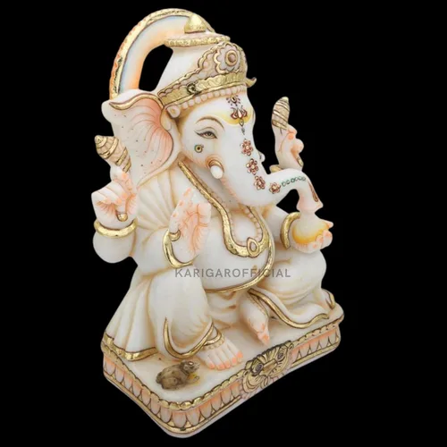 Miniatura 6 de Estatua de Ganesha de mármol hecha a mano, Ganpati Murti de 12 pulgadas, ideal para decoración del hogar, puja, regalos de inauguración de la casa