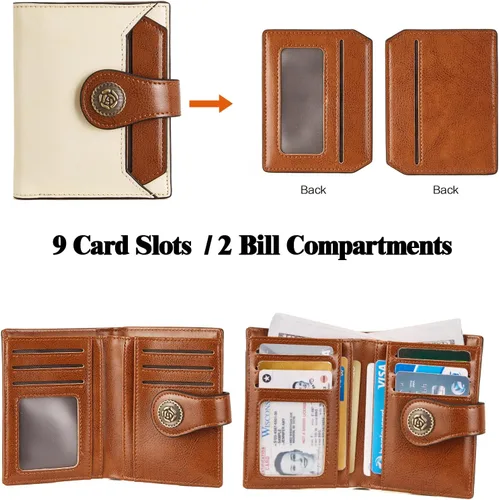 Miniatura 5 de BROMEN Billeteras pequeñas para mujer, con bloqueo RFID, de cuero, plegable, con cremallera, bolsillo para monedas, tarjetero con ventanas