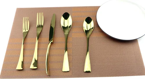 Miniatura 2 de Juego de cubiertos de acero inoxidable 18/10, 20 piezas, pulido de espejo, color dorado, para 4, con cuchillo, tenedores, cuchara de sopa, cuchara