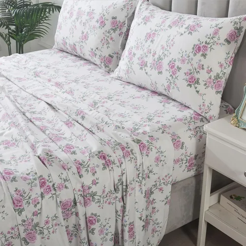 Miniatura 15 de FADFAY Juego de sábanas de cama tamaño King 100% algodón, color verde salvia, patrón floral de rosas rojas de campo francés, ropa de cama de lujo