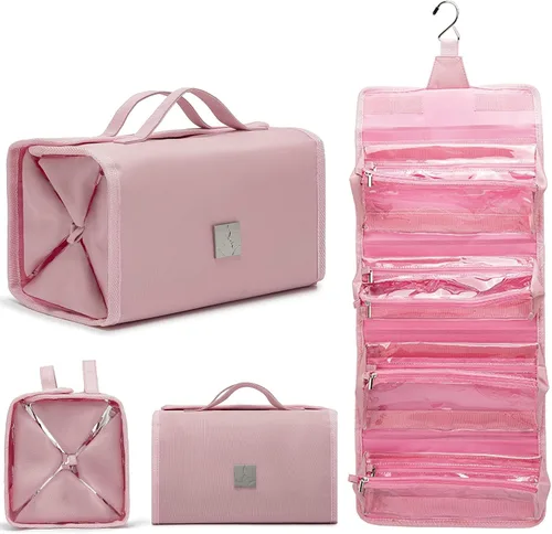 Miniatura 15 de ROYALFAIR Bolsa de maquillaje enrollable, bolsa de aseo de viaje para mujer con 4 bolsas transparentes aprobadas por la TSA, organizador de viaje