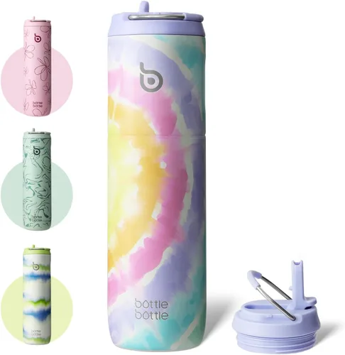 Miniatura 23 de BOTTLE BOTTLE Botella de agua aislada de 24 onzas con tapa de popote y asa para deportes, viajes, gimnasio, botellas de agua de acero inoxidable