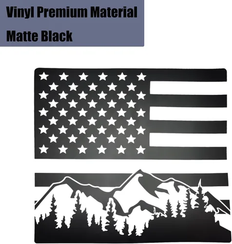 Miniatura 2 de Adhesivo de vinilo para Ford F150 F250 F350 2004-2014 para ventana trasera trasera media con bandera estadounidense, color negro mate Mountain