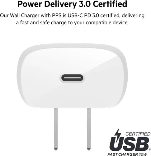 Miniatura 5 de Belkin Bloque de cargador USB C de 30 W, entrega de energía USB-C, carga súper rápida PPS - Samsung Galaxy S25, Apple iPhone 17, Air, Pro Max, iPad