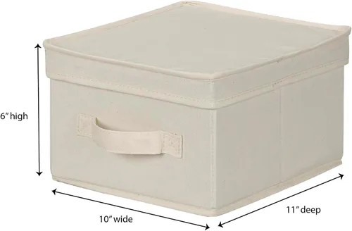 Miniatura 4 de Household Essentials 111 Caja de almacenamiento con tapa y asa, lona beige natural, tamaño mediano, ribete natural