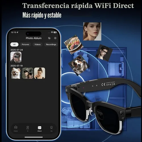 Miniatura 8 de Gafas inteligentes AI con cámara HD 4K, gafas de cámara Bluetooth antivibración de 800W, grabación de video 1080P con micrófono dual y reducción