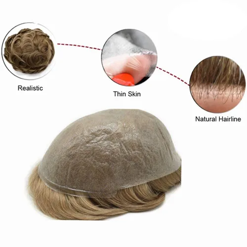 Miniatura 6 de Tupé para hombre, línea capilar natural, color gris, sistema de cabello humano real para hombres, postizo marrón con bucle en V para hombres, 8 x