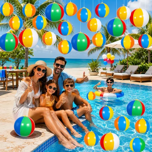Miniatura 6 de 24 mini bolas inflables para decoración de fiestas deportivas, bolas pequeñas con ganchos de cuerda para colgar, piscina de verano, pelota de playa
