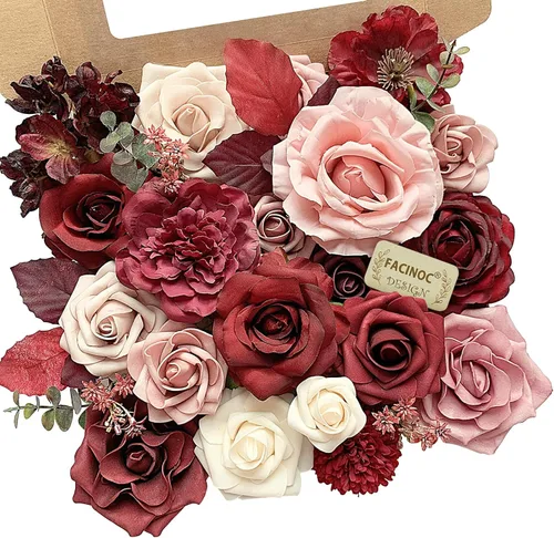Miniatura 24 de FACINOC Rosas Flores Artificiales Ramo Combo Caja Set para Bricolaje Centros de Mesa de Boda para Mesa Nupcial Baby Shower Fiesta Decoraciones