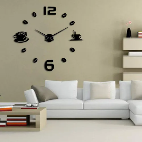 Miniatura 2 de The Geeky Days Reloj de pared gigante sin marco, diseño moderno, café, taza de café, café, café, decoración de pared, cocina, reloj de pared (negro)