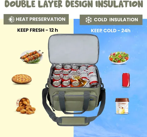 Miniatura 2 de Bolsa térmica grande con capacidad para 40 latas, bolsa de almuerzo aislada, ligera, portátil, diseño de doble capa, perfecta para viajes en picnic