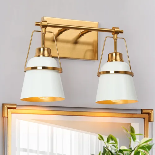 Miniatura 11 de Lámparas de baño de oro negro, modernas luces de tocador de granja sobre el espejo, 3 luces de cobre dorado con pantalla de metal y artesanía Negro