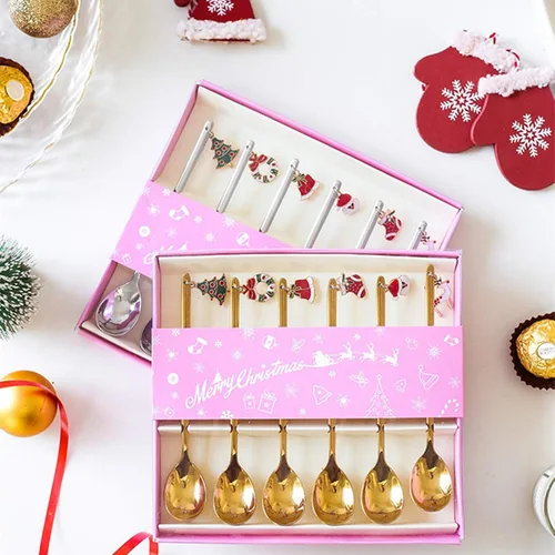 Miniatura 2 de JapanAmStore - 6 cucharas de café de acero inoxidable con colgante de Navidad, cuchara de sopa, cuchara de té, cuchara de postre para decoración