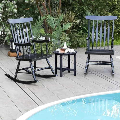 Miniatura 8 de Giantex Mecedora de madera para exteriores, mecedora de patio con marco de madera de goma maciza, respaldo de listones, balancín exterior e