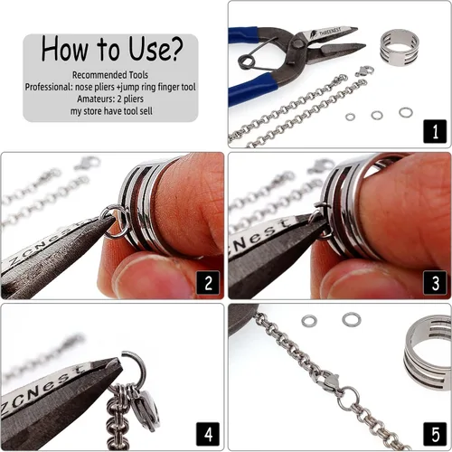 Miniatura 4 de Kit de anillos de salto de acero inoxidable de 0.157 in, 0.197 in, 0.236 in, 0.276 in, 0.315 in, 0.394 in, de metal, redondo, para manualidades