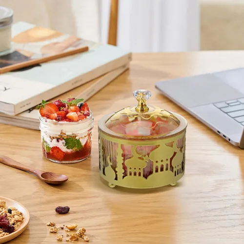 Miniatura 9 de EXCEART Bandeja de aperitivos de Oriente Medio con cubierta para golosinas Eid Nuts Frutos secos Fiesta Plato de té Celebraciones en el hogar