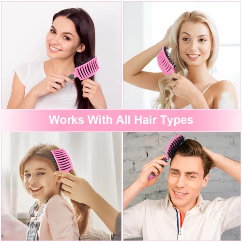 Miniatura 6 de URAQT Cepillo de pelo, amplio y curvado para mujeres y hombres, cepillo desenredante con cerdas de jabalí para enredos y nudos, cepillo de pelo