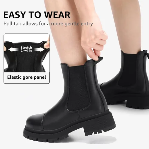 Miniatura 4 de Botas Chelsea para mujer, con suela de lengüeta, botines de tacón grueso sin cordones