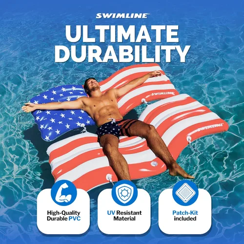 Miniatura 2 de Swimline - Juego de colchón inflable para piscina, con conector, con bandera estadounidense