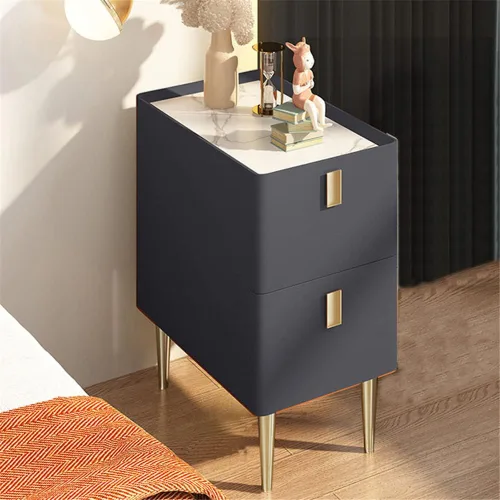 Miniatura 14 de Mesita de noche moderna de madera maciza con almacenamiento de 2 cajones, parte superior de mármol, práctica mesa auxiliar auxiliar para dormitorio
