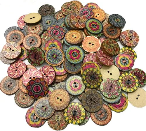 200 piezas de botones de madera, botones de madera vintage con 2 agujeros para manualidades de costura DIY y decoración