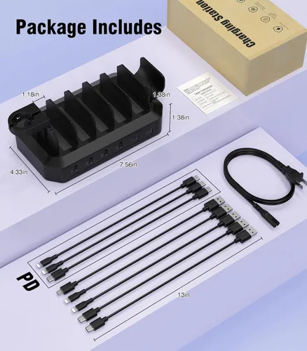 Miniatura 8 de Estación de carga rápida de 95W para múltiples dispositivos【Certificados de patente y seguridad】 Estación de carga USB de 6 puertos con 2 puertos PD