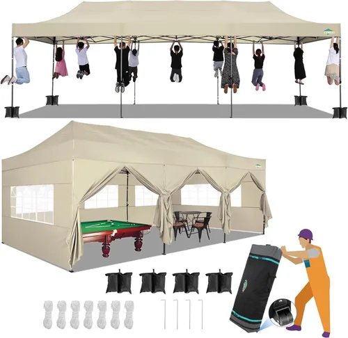 Miniatura 53 de COBIZI Toldo de 10 x 20 pies con paredes laterales, carpa de fiesta resistente para fiestas, bodas, tienda de campaña portátil plegable fácil