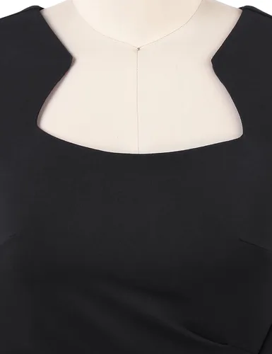 Miniatura 5 de MUXXN Vestido de tubo para mujer, estilo vintage, con cuello cuadrado, manga casquillo, volantes, para trabajo, negocios, bodycon