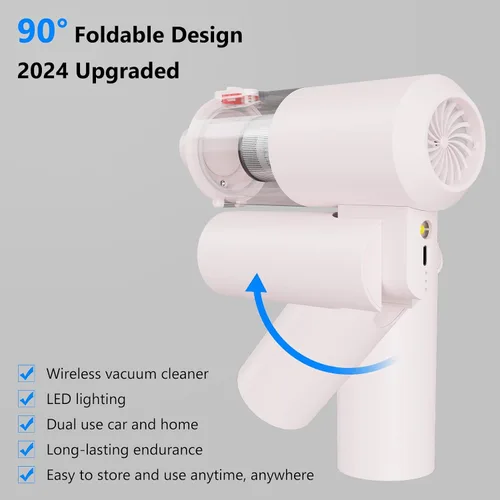 Miniatura 2 de Aspiradora de coche, soplador de aire portátil 4 en 1 16000 PA de alta potencia de 90 ° plegable inalámbrico sin escobillas, color rosa