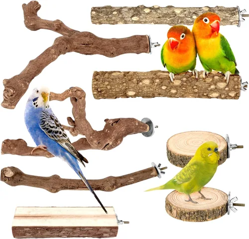 Miniatura 10 de 8 Piezas de Perchas de Aves Naturales de Madera para Jaula, Soporte y Plataforma de Perca para Loros, Accesorios para Jaula de Pájaros