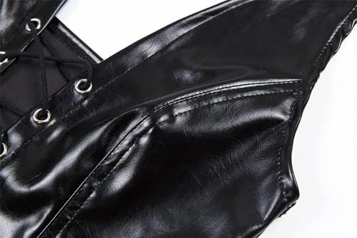 Miniatura 6 de DOUCIU Top corto sin mangas de piel sintética con cordones para mujer