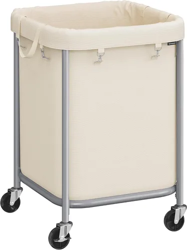 Miniatura 22 de Songmics – Cesta de lavandería de 29 galones (110 L) con ruedas, carrito rodante resistente redondo con marco de acero y bolsa extraíble, 2 ruedas