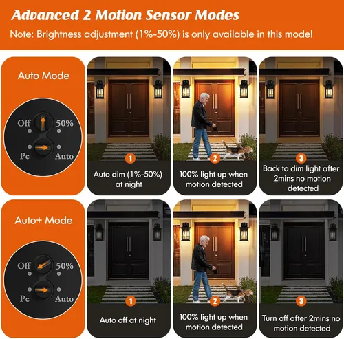 Miniatura 2 de Lámpara exterior con sensor de movimiento para montaje en pared, de bronce aceitado del anochecer al amanecer, impermeable, con base E26, linterna