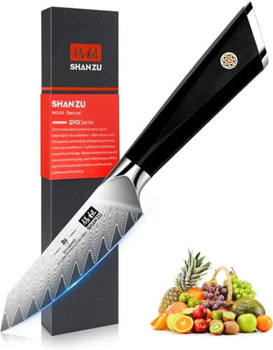 SHAN ZU Cuchillo de pelar Damasco Cuchillo de fruta de 4 pulgadas Cuchillos de cocina profesional, Cuchillos de tallado de frutas de Damasco japonés