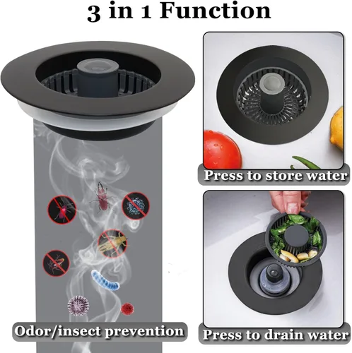 Miniatura 2 de BAOLSLS Tapón de fregadero de cocina 3 en 1, colador de drenaje para fregadero de cocina, con un colador de cesta adicional, tapón de drenaje