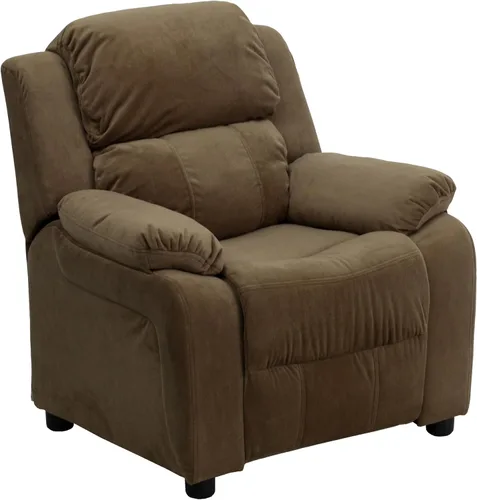 Miniatura 28 de Flash Furniture, sillón reclinable de lujo, muy acolchado, de vinilo color beige, con apoyabrazos con compartimento de almacenamiento, para niños