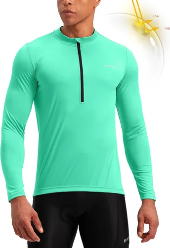 Miniatura 2 de Bikewa Maillot de ciclismo para hombre con 3+1 bolsillos traseros con cremallera, manga larga, absorción de humedad, UPF 50+ media cremallera