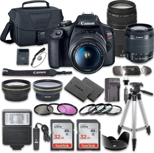 Canon Paquete de cámara DSLR EOS Rebel T7 con lente Canon EF-S 0.709-2.165 in f/3.5-5.6 is II + Canon EF 2.953-11.811 in f/4-5.6 III lente + 2